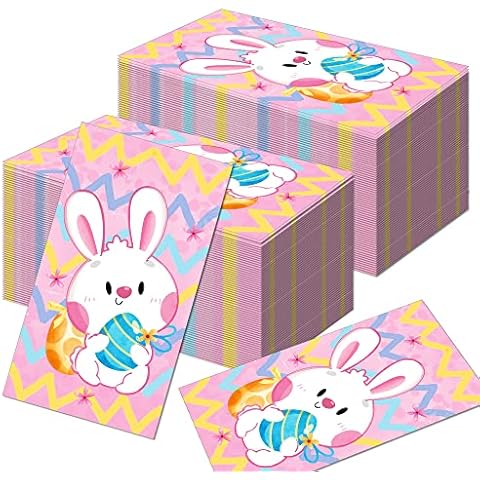 40Pcs Happy Easter Watercolor Bunny Paper Napkins Easter Spring Floral Colorful Pink Rabbit Guest Paper Napkins for Holiday Wedding Birthday Baby Shower Party Supplies Decoration Cover
