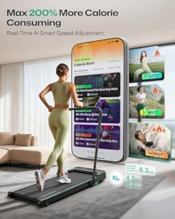 UREVO Strol 2E Smart 2-in-1 Folding Treadmill, Compact Walking Pad with Safety Handle, Plug and Play, Dual LED Display, Workout APP, Walking or Running for Home Office, Remote Included, Flaxen