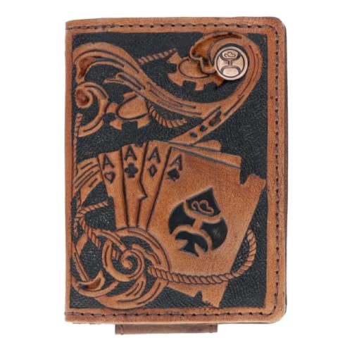 Image of HOOEY Gambler Men's Leather Bifold Wallet with Money Clip | Western Tooled Design