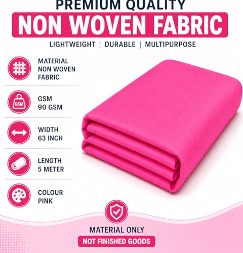 Image of Non-Woven Fabric 90 GSM | 63 Inch (160 cm) Width | 5 Meter Length | Multipurpose Fabric for Bag Making, Lining, Craft & Home Utility | Durable, Easy to Clean & Reusable | Pink
