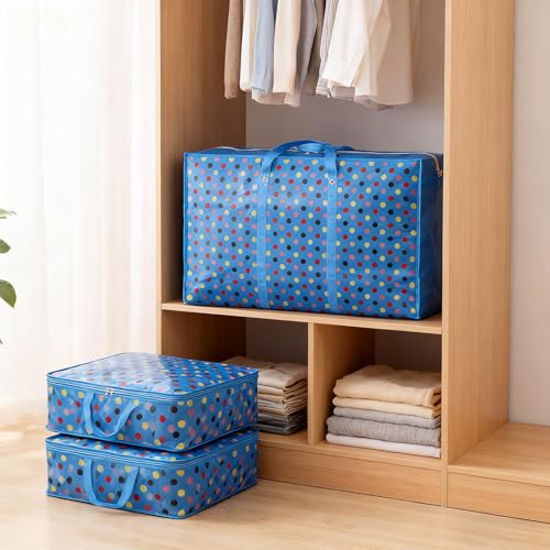 Reißverschluss Aufbewahrungstasche,98L Wasserdicht Umzugstaschen,für Ornamente,Große langlebige für Bettwäsche, Kleidung, Decken, Kissen (Blau)
