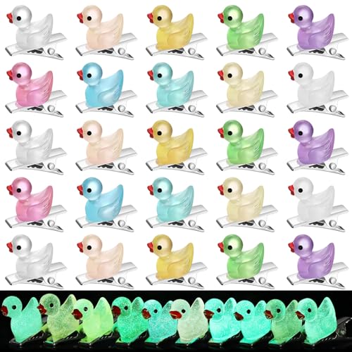Luinabio 30 Pcs Mini Glow in the Dark Hair Clips Rave Hair Clips for Women Carnival Music Festival Holiday Party Supplies (Duck)