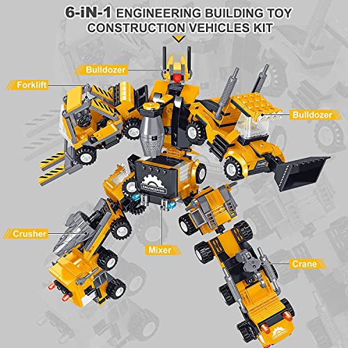 Gxi Konstruktionsspielzeug für Kinder, 6-in-1 DIY Engineering Trucks 718 Teile STEM Roboter Bausteine Spielzeug ab 6 7 8… – Bild 3