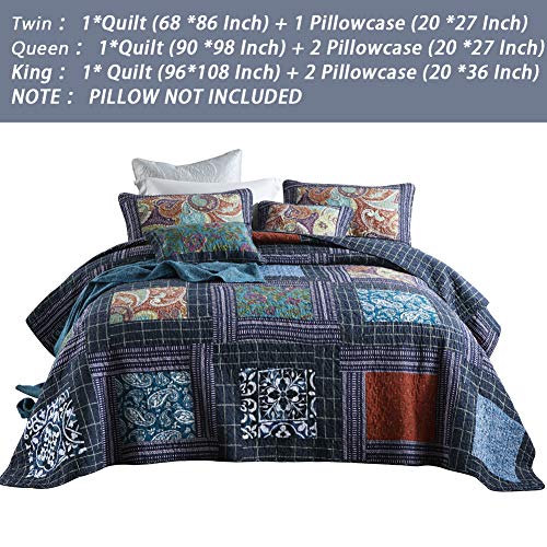 Secgo Twin Size Quilt Size - 100% Cotton Comforter Set Bedding Sets (68 * 86 Inch) with 2 Pillow Shams, Patchwork Reversible Lightweight Bedspread