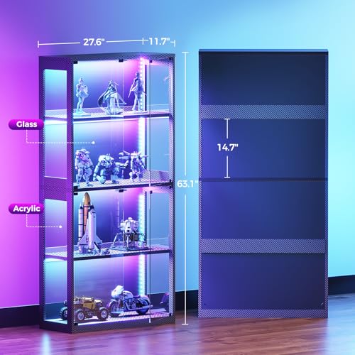 image for AODK Glass Display Cabinet with Glass Doors, 4-Tier Display Case with 