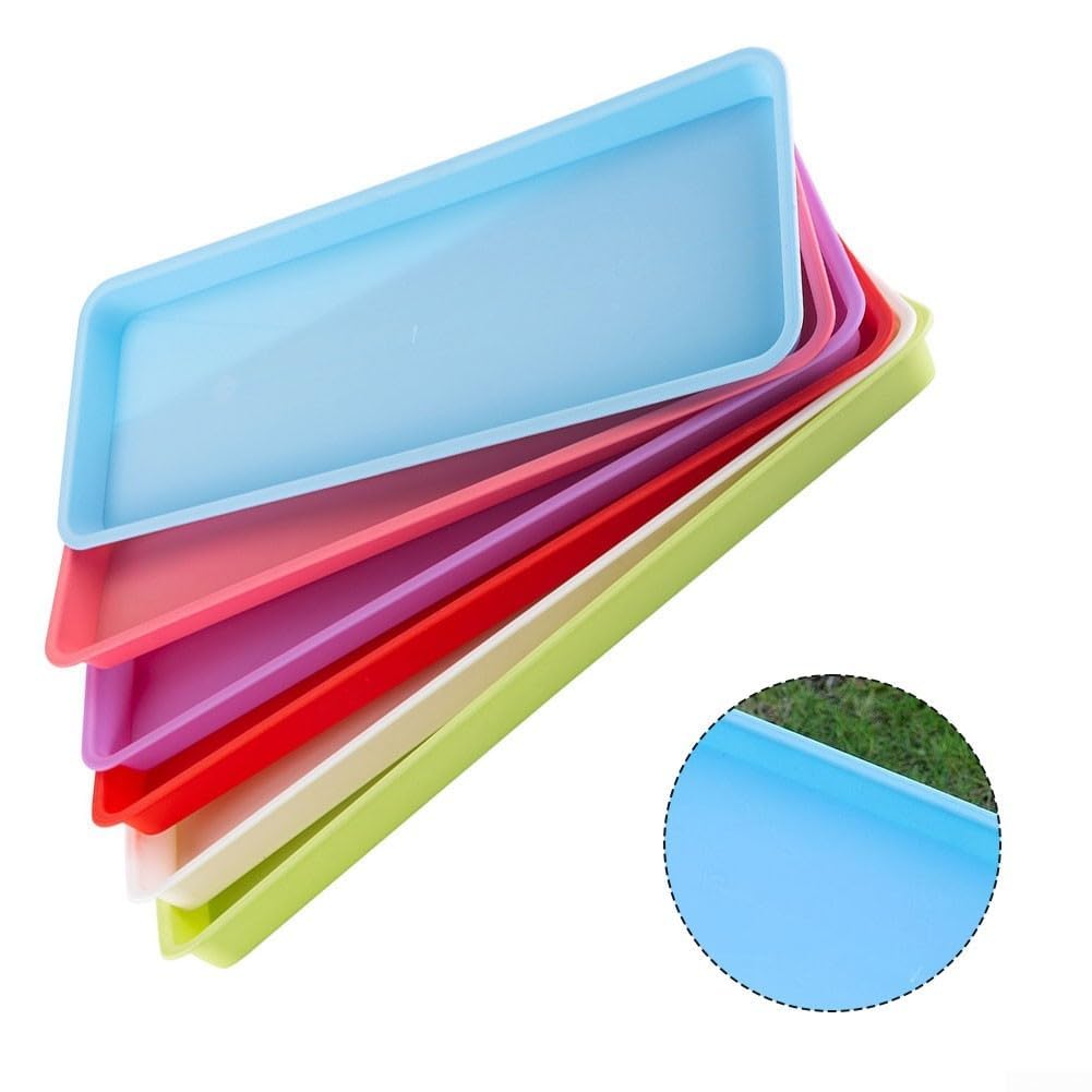 Lot de 6 soucoupes rectangulaires en plastique pour pot de fleurs pour intérieur et extérieur, récupérateurs d'eau colorés pour protéger les sols et les jardins, 45 x 16,5 cm
