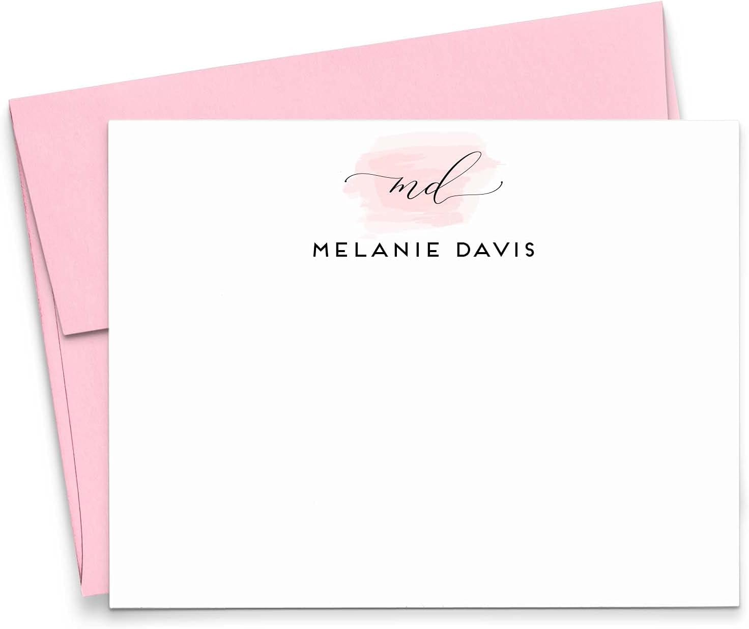 Double Letter Initial Monogram Stationary Set FLAT NOTE CARDS, Personalized Monogram Stationery Set for women, Your Choice of Colors and Quantity