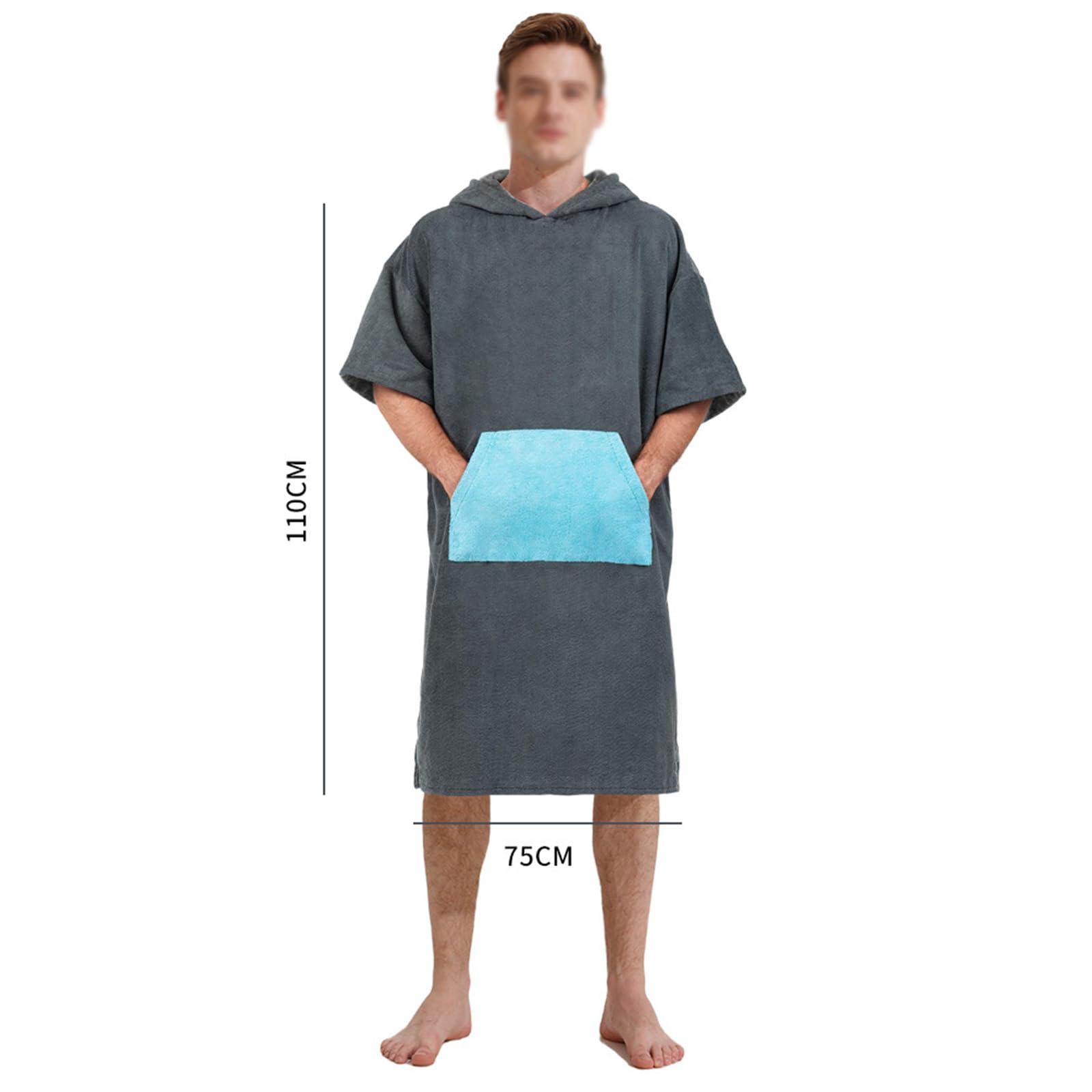 Poncho con cappuccio, asciugamano da spiaggia, poncho per cambio surf, poncho con cappuccio, in microfibra, unisex, con grande tasca, poncho per cambio surf (grigio)