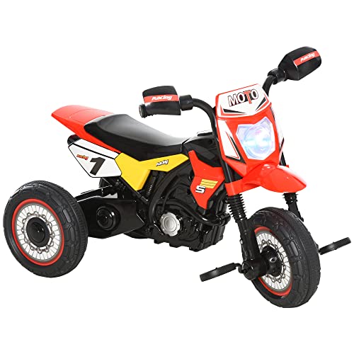 HOMCOM Triciclo per Bambini Stile Moto a Pedali con Luci e Suoni, 3 Ruote Larghe, Età 18-36 Mesi,...