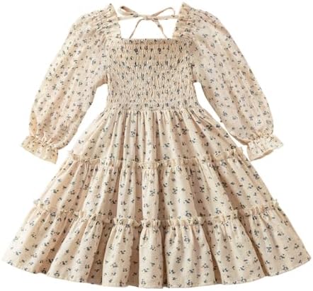 NNJXD Little Girl Floral Dress Princess Girls Casaul Printed A-li...