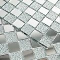 Adedeo Crystal Diamond Mosaic Tile Square Mirror Glass Mosaic Tile for Kitchen Backsplash Bathroom Wall (6 Sheets, Silver Square Flat Mirror)
