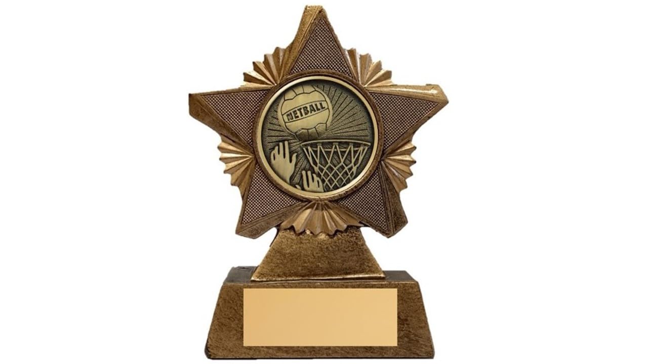 Netball Trophy Award Premier Star Antique Gold 150mm Heavy Resin Free Engraving -troshow2-AG