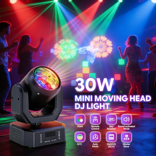 Lumière disco Mini LED 30W lyre mobile avec télécommande gobos RGW - 6