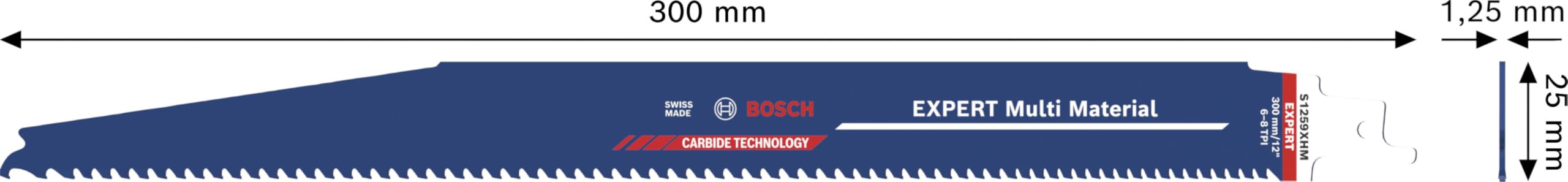 Bosch 1x Hoja EXPERT Multi Material S1259XHM (para Hierro fundido, Madera con metal, Longitud 300 mm, Professional Accesorios Sierra sable)