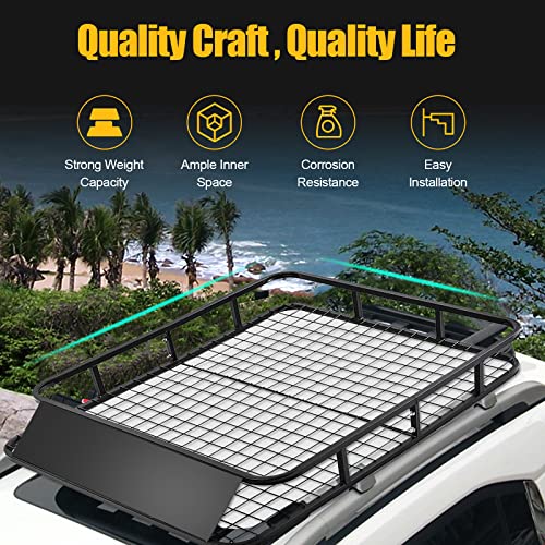 COSTWAY Roof Rack Basket, Steel Rooftop Cargo Carrier Tray with Wind Shield, Universal Car Top Luggage Holder for SUV Truck, 75kg/113kg Capacity (123x102x14cm, 75kg Capacity) - Image 5