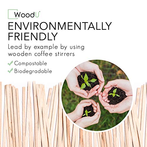 Woodu Coffee Stir Sticks 7"- Sturdy Square End Compostable And Biodegradable Wooden Coffee Stirrers For Tea, Juice, Cocktail - 100% Ecofriendly Disposable Stir Sticks For Hot Drinks (1000Pc) #TOP2