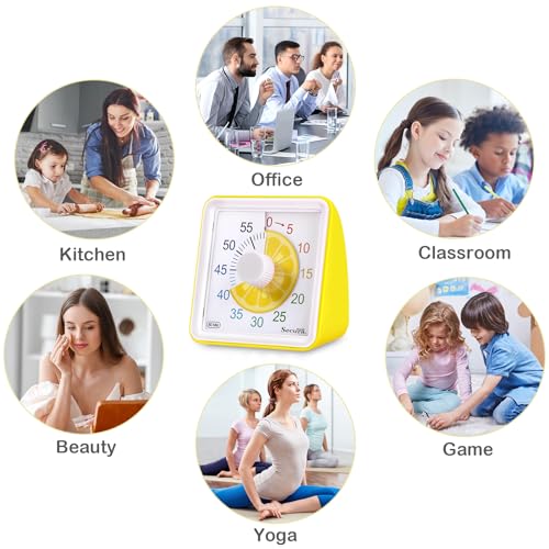 Secura Temporizador visual de 60 minutos, temporizador para crianças, temporizador de sala de aula,