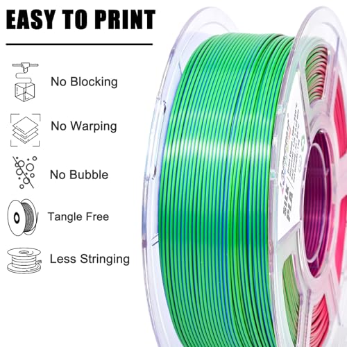 Image of PLA Filament 1.75mm, Silk Rainbow Color PLA Filament, Tri Color 3D Printer Filament Red Blue Green, Fit to AMS, 1kg /Spool