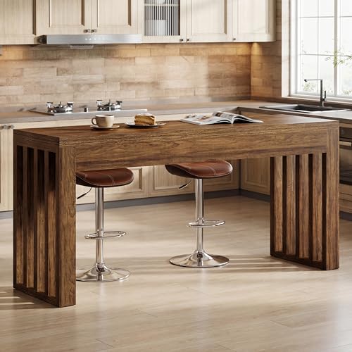 Tribesigns 63-lnch Counter Height Bar Dining Table, Farmhouse Bar Height Table, Rectangular Long Kitchen Pub Table for Dining Room, Home Bar, Restaurant, Rustic Brown