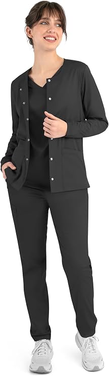 Maevn Matrix Women's Round Neck Snap Jacket Black