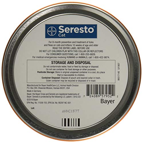 Bayer Animal Health Seresto Flea & Tick Collar for Cats, All Weights & Sizes, 8 Month Protection (3 Pack), Gray - Thumbnail 2