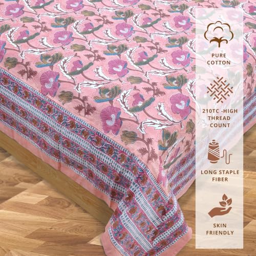 Image of TOAI Hand Block Printed Bedsheet | Bed Spread Flatsheet Bed Sheet | Pure Cotton | Queen Size 90 inchx108 inch | 210 TC Luxury Cotton | 2 Reversible Pillow Covers |French Poppies
