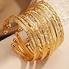 IFKM Gold Bangles Bracelets For Women, 14k Gold Plated Multi Layer Stackable Open Bracelet Set, Elegance Trendy Charms Non Tarnish Minimalist Textured Boho Jewelry Gift for Women #3