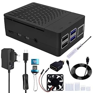 GeeekPi Raspberry Pi 4 behuizing met ventilator, 5V 3A USB-C voeding, Raspberry Pi koellichaam, micro-HDMI-kabel, micro…