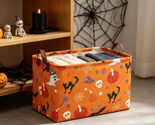 Image of Halloween Basket Pumpkin Baskets Trick or Treat Basket Rectangular Storage Bin for Halloweens Parties(Candy Pumpkin)