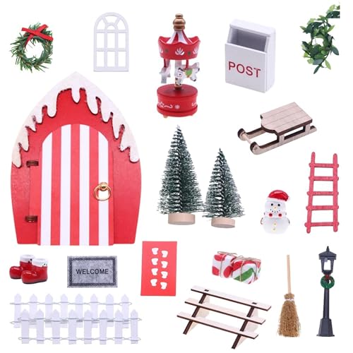 21Pcs Christmas Fairy Doors Miniature Set - Enchanted Wooden Elf
