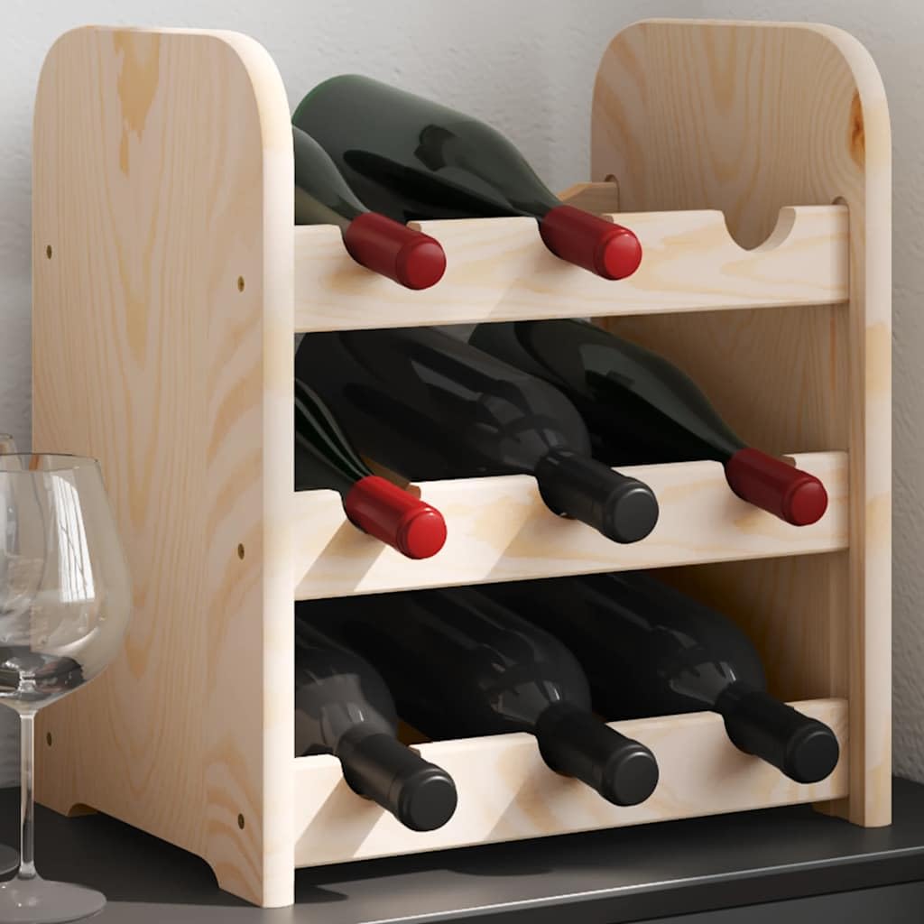 Weinregal aus massivem Kiefernholz 33x25x37 cm mit 3 Ebenen für 9 Flaschen, Flaschenhalter und Lagerung, Küchenregal für Esszimmer, Keller, Bar und Speisekammer