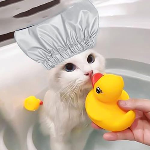 Miniatura 8 de Gorro de ducha para mascotas, gorro de baño para mascotas con correa ajustable, cubiertas para orejas de gatos, reutilizables, para gatos y perros