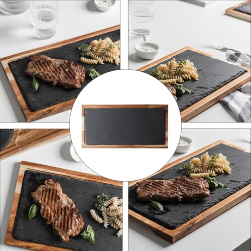 Plateau à collations en bois massif noir ardoise facile à laver