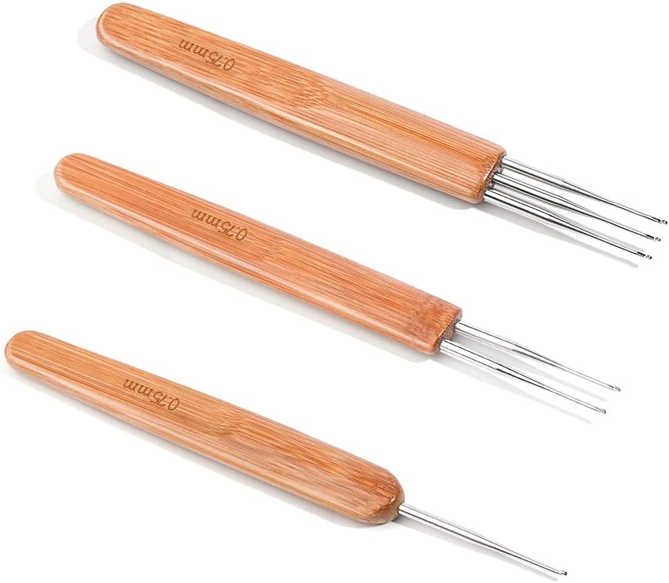 3 Pieces Dreadlocks Tool Dreadlock Crochet Hook Set Hair Crochet Needle Includes 3Pcs Dreadlock Crochets with 1 Hook 2 Hooks 3 Hooks for Braid Craft (0.75 mm)
