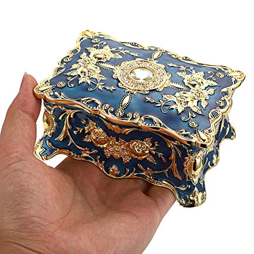 Hipiw Vintage Jewelry Organizer Box - Metal Trinket Storage Box Ornate Treasure Chest Box Jewelry Decorative Box Keepsake Gift Box Case For Women Girls,4.9"X3.4"X2.7" #TOP4