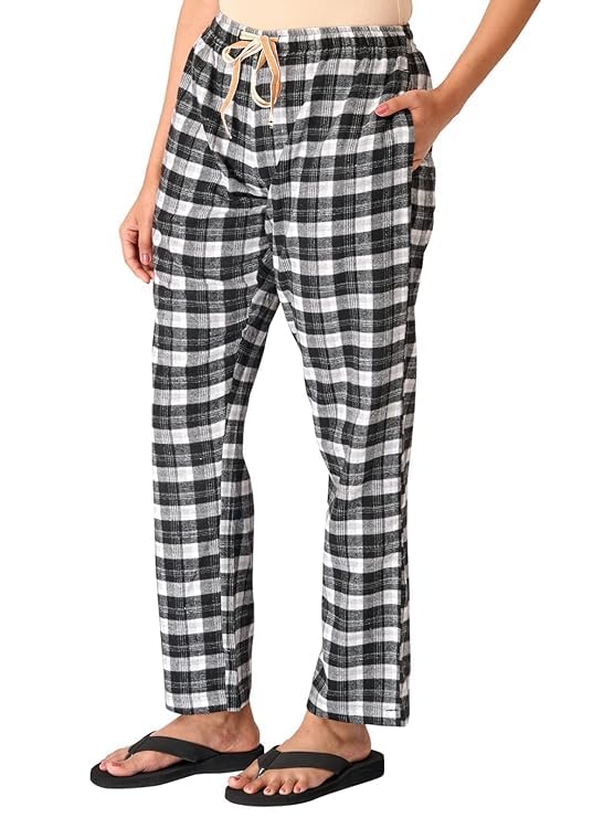 Image of Womens Multicolor Cotton Checkered Pyjama | Checks Pajama for women with Elastic & Drawstring Plus Size (S TO 8XL)