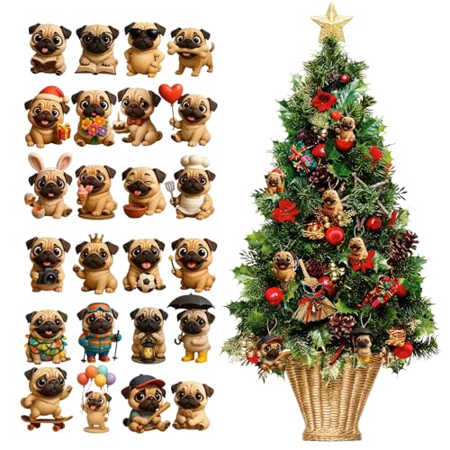 Calendario de Adviento 2025,Colgante decorativo de Navidad de acrílico plano 2D | Calendario de cuenta regresiva de 24 días con colgante Bulldog - para hombres, mujeres, niñas, esposa marido