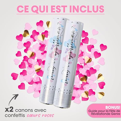 PrimePure Canon Confettis Gender Reveal, Cœurs Roses Papier, Lot de 2 – vue 3