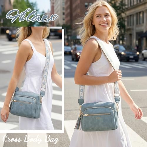 Image of Small Leather Crossbody Bags for Women Anti theft Purses and Handbag Shoulder Hangbag with Wide Strap Tassel
