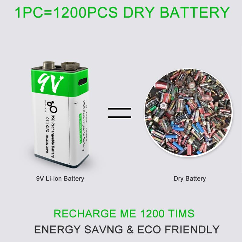 Image of KP Original USB 9V Type-C Rechargeable Battery, 9V 650mAh Rechargeable Battery for Long-Last High-tech Environmental Battery(Pack of 1)