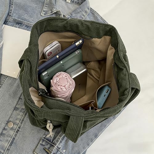 Bolsa Tote de pana para mujer, gran capacidad, verde miniatura 3