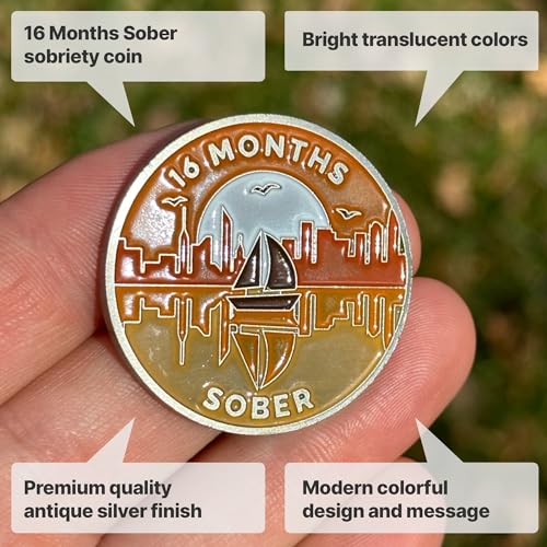 Image of The Achieve Mint 16 Months Sober Token | Sixteen Months Sober Chip | Non-AA Gift, Non-Religious Medallions for Men and Women Celebrating Sobriety