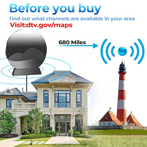 Tv Antenna Indoor-680+ Miles Range Amplified Digital Antenna -Hd Tv Antenna For Smart Tv-Outdoor Antenna Support 8K 4K 1080P All Tv's Vhf Uhf Signal Booster 360°Signal Reception - 30Ft Coaxial Cable #TOP2