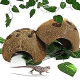 Hamiledyi Reptile Hideouts Natural Coconut Shells Hut Small Animal Hide Cave Hermit Crab Climbing...