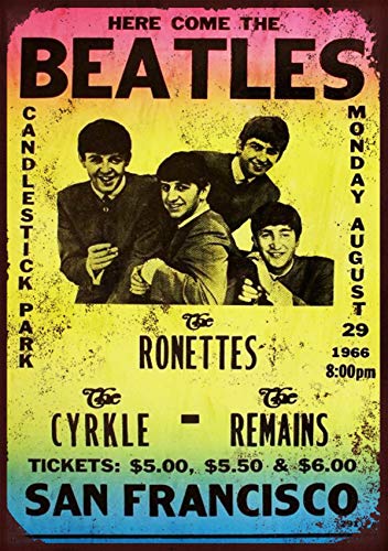 The Beatles (3) Affiche de concert rétro en métal 25,4 x 20,3 cm - Les Beatles, Paul McCartney, John Lennon, RIngo Starr, George Harrison The Beatles (3) Affiche de concert rétro en métal 25,4 x 20,3 cm