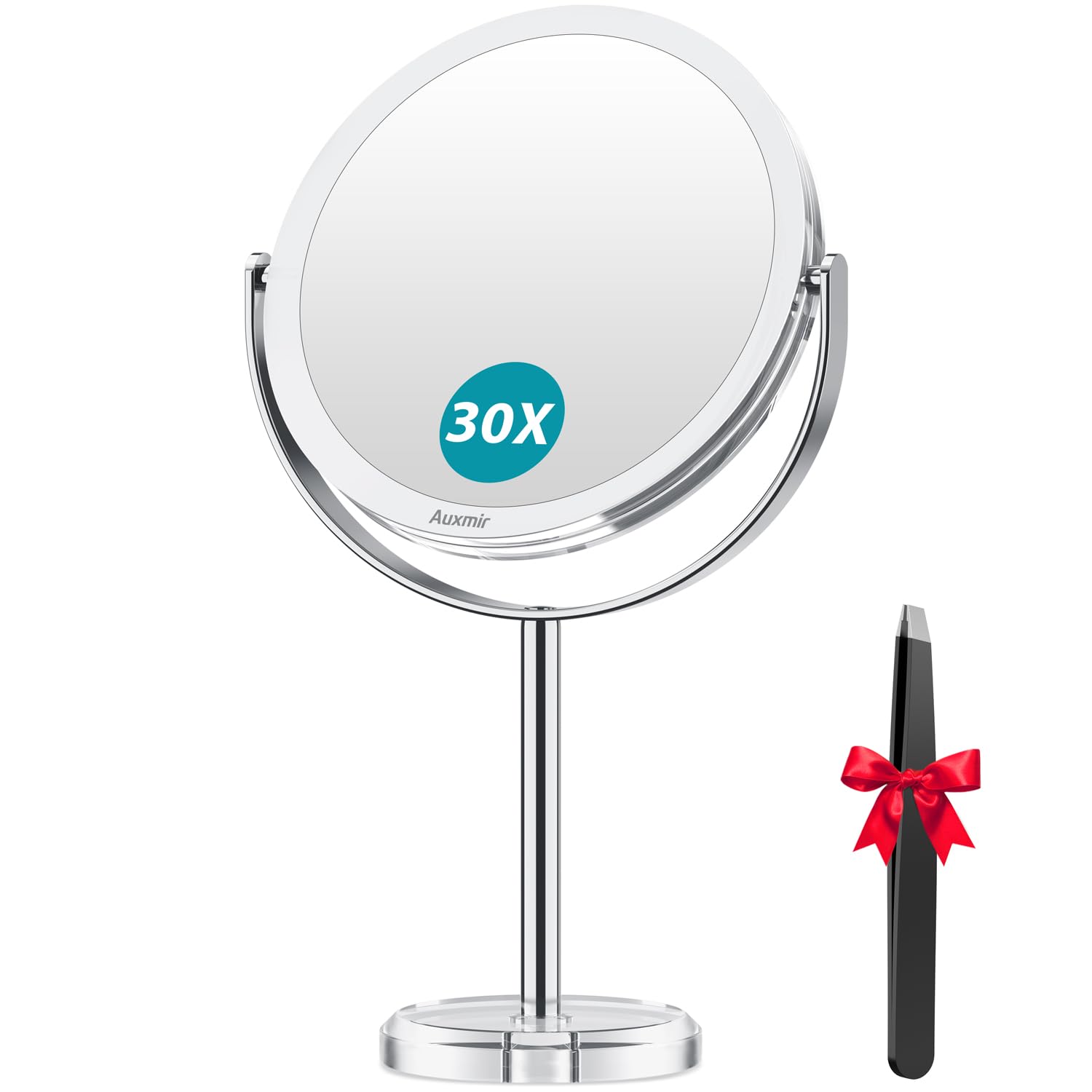 Auxmir Espejo Maquillaje con Aumento 30X / 1X, Espejo de Mesa Baño Doble Cara, Giratorio 360° para Maquillaje, Afeitado, Depilación Cejas y Cuidado Facial
