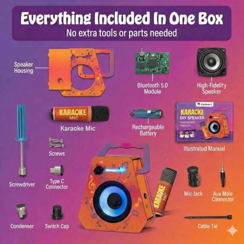 Image of Physics Wallah DIY Karaoke Speaker Kit for Kids Ages 8+, STEM Educational Bluetooth Speaker Building Set with Mic, Rechargeable Battery & LED Light Show - Hands-On Science Toy (Build & Learn) | STEM Learning Toy, Rechargeable Battery,LED Light Show,Hands-On Science Toy