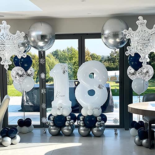 Image of Navy Blue Silver White Confetti Balloons Arch Kit, 120 PCS 12in 10in 5in Latex Garland Arches Kit for Graduation, Birthday, Wedding, Anniversary, Celebrations, Party Decoration