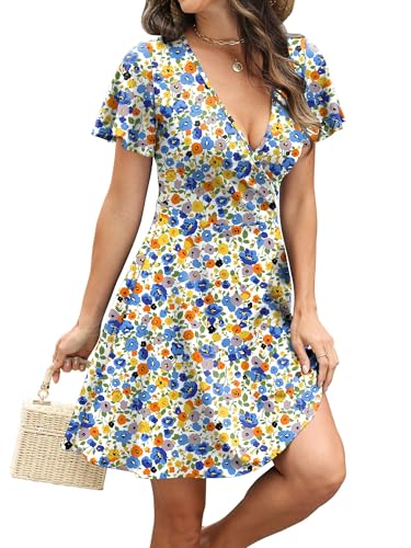Image of RUMIA Women Casual Dresses Wrap V Neck Dress A-Line Summer Sundress Fashion