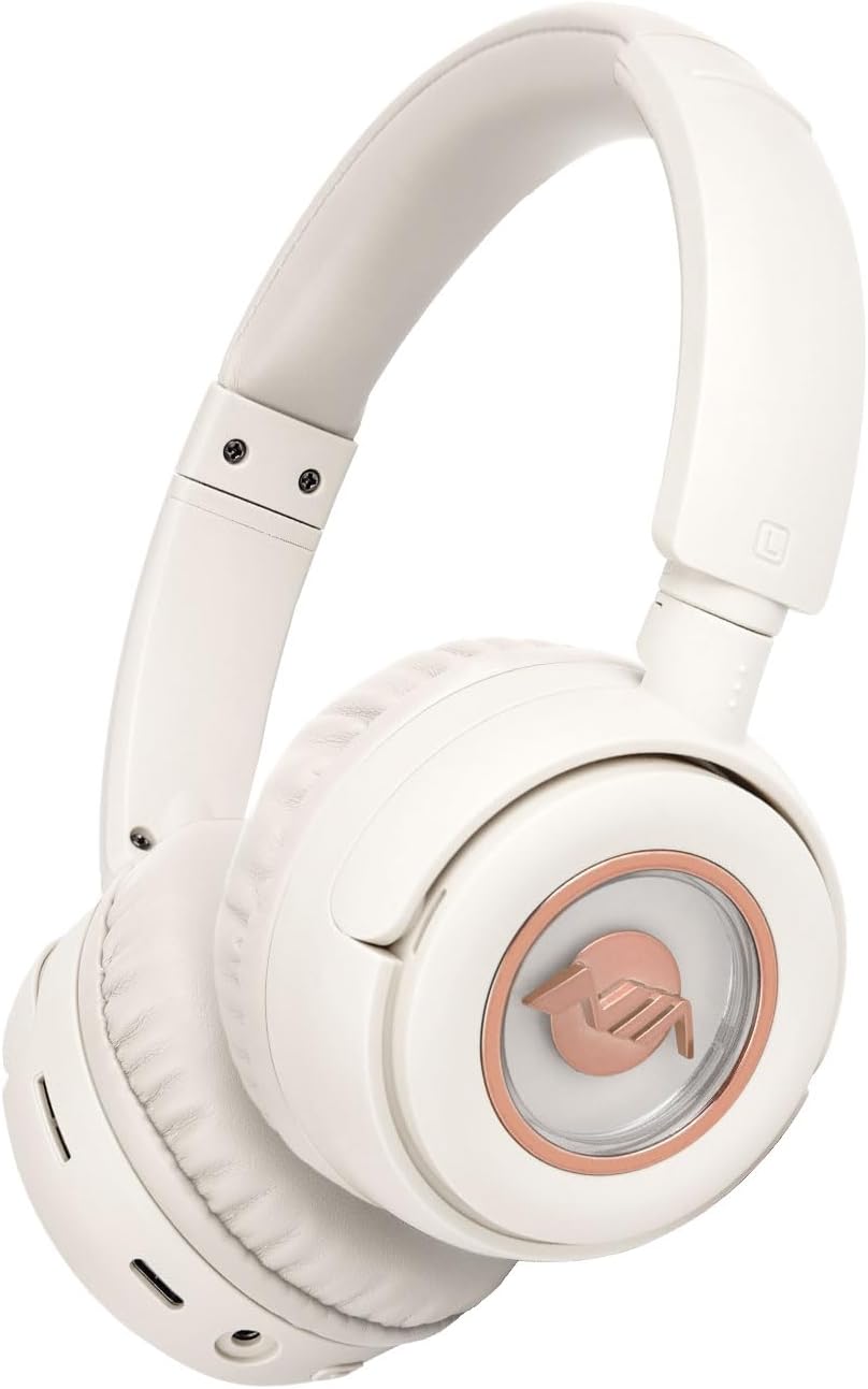 On-Ear Headphones Wireless Bluetooth with Lightweight Foldable Design, 20H Playtime & Bluetooth 5.3, Built-in HD Mic， LED Lights, Micro SD/TF Slot for Office Travel, White Q9